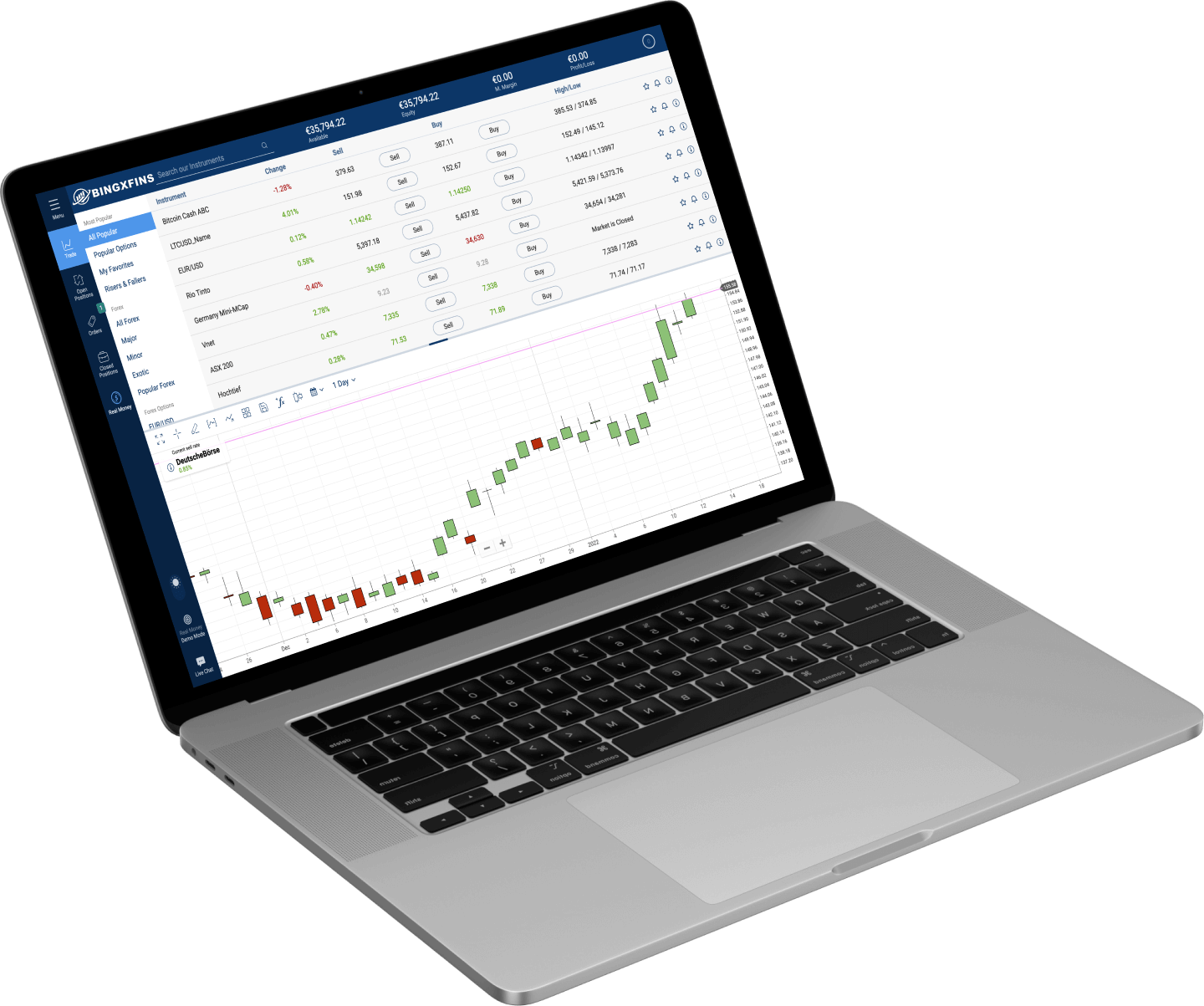 Two mobile phones showing the BiMartx trading platform.